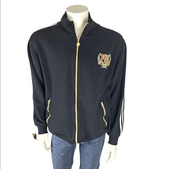 Lux Look in Southpole Zip-Up Black Sweatshirt with Gold Accents Size Large - Picture 1 of 8
